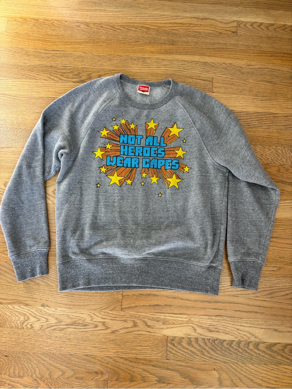 HOMAGE Gray Crewneck Sweatshirt with Yellow & Blue Graphic